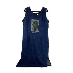 BOGO Erica Brooke Denim Maxi Dress Sleeveless Egyptian Print  Stretch Womens 22